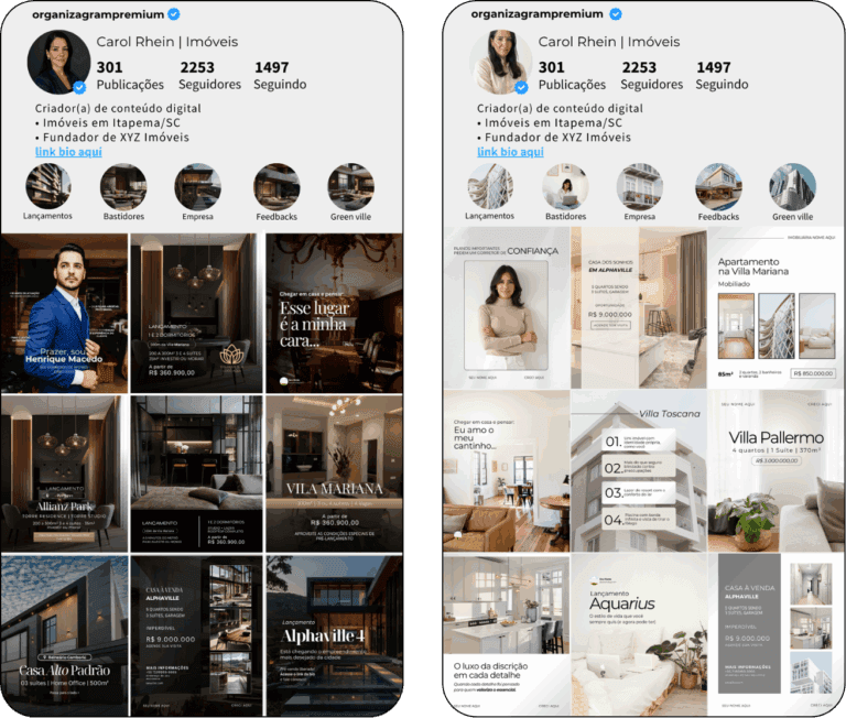 Mockup do Pack Corretor de Imóveis — Dark e Clean