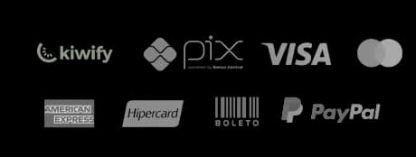 Formas de pagamento: Kiwify, Pix, Visa, Mastercard, Boleto