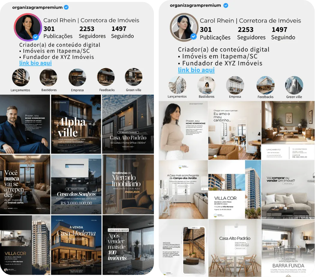 Mockup do Pack Corretor de Imóveis — Dark e Clean
