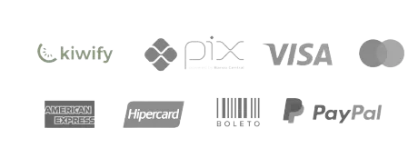 Formas de pagamento: Kiwify, Pix, Visa, Mastercard, Boleto